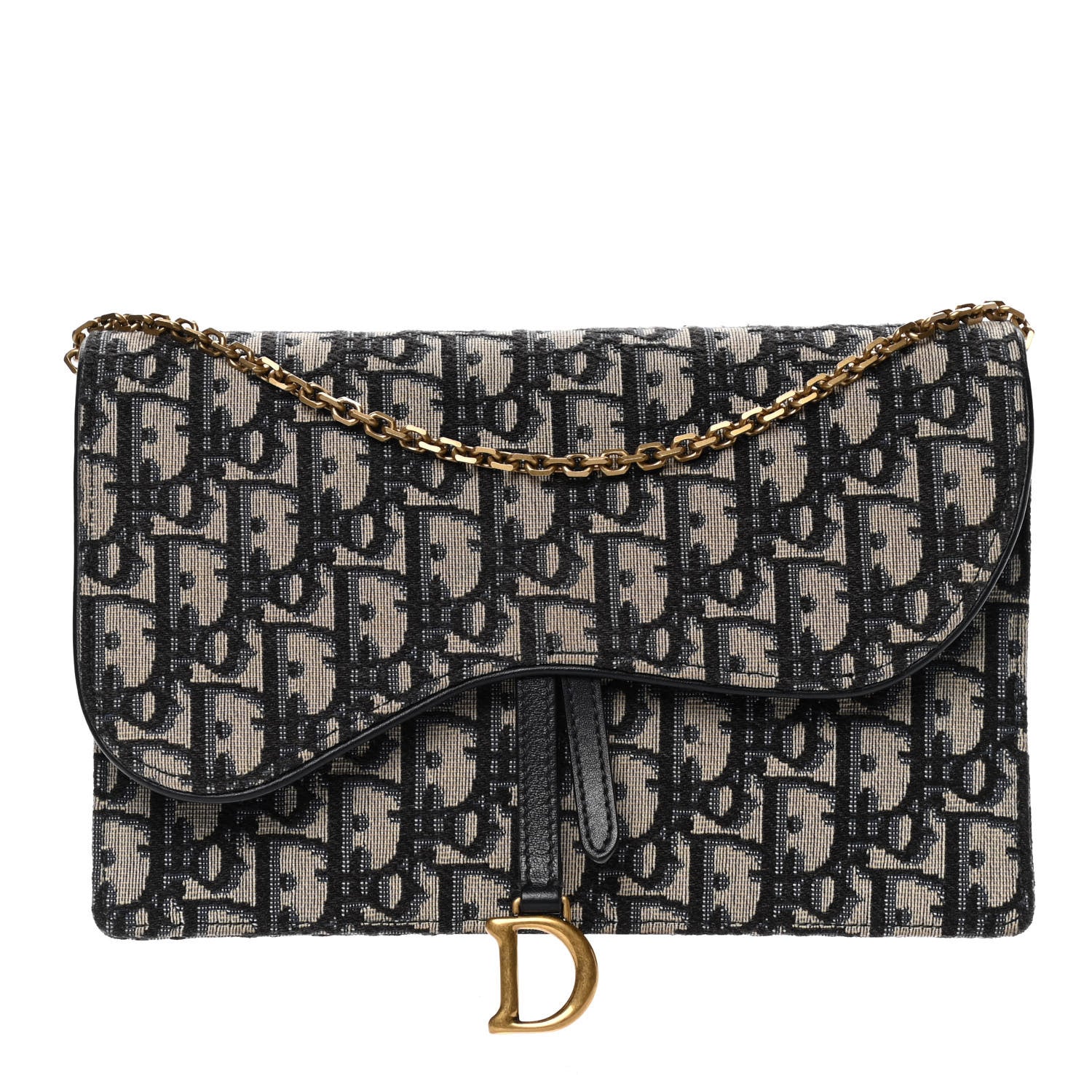 Christian Dior Oblique Saddle Chain Pouch Blue 1 of 7