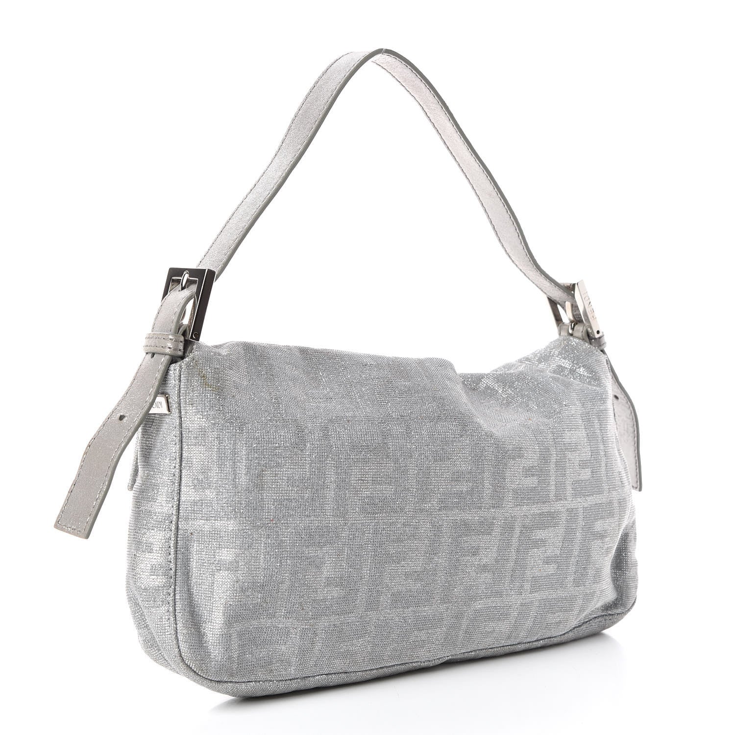 Fendi Metallic Lurex Zucca Baguette Silver 3 of 9
