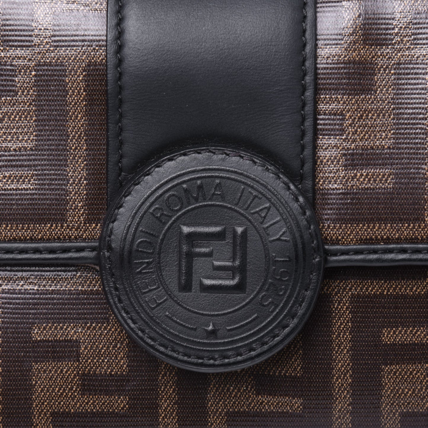 Glazed Fabric Vitello Century FF 1974 Stamp Patch Mini Double F Crossbody Bag Mogano Panna Black