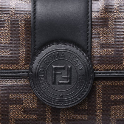 Fendi Glazed Fabric Vitello Century FF 1974 Stamp Patch Mini Double F Crossbody Bag Mogano Panna Black 11 of 12