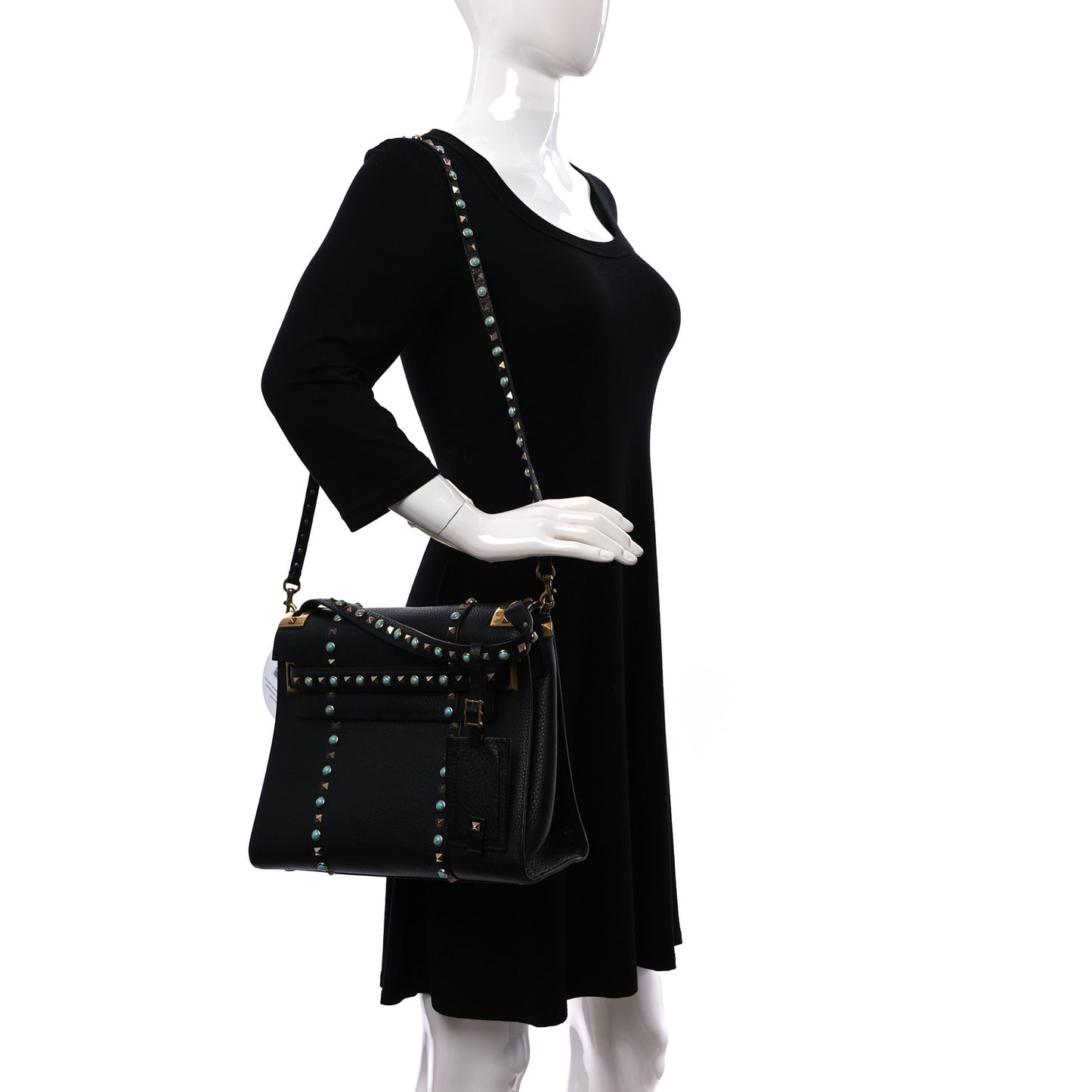 Alce Calfskin My Rockstud Rolling Frame Bag Black