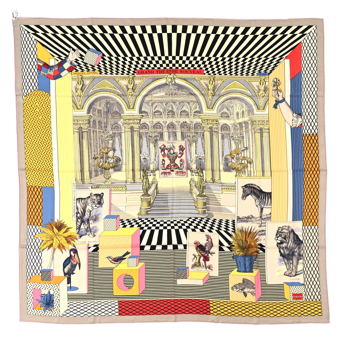 Cashmere Silk Grand Theatre Nouveau Shawl 140 Black Jaune Multicolor