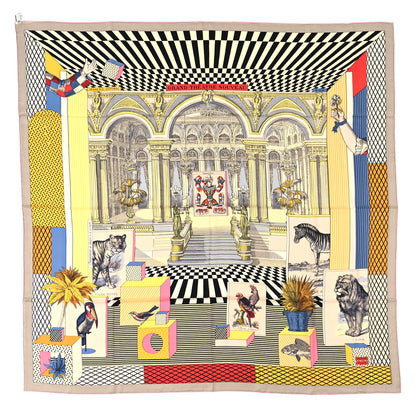 Hermes Cashmere Silk Grand Theatre Nouveau Shawl 140 Black Jaune Multicolor 1 of 3