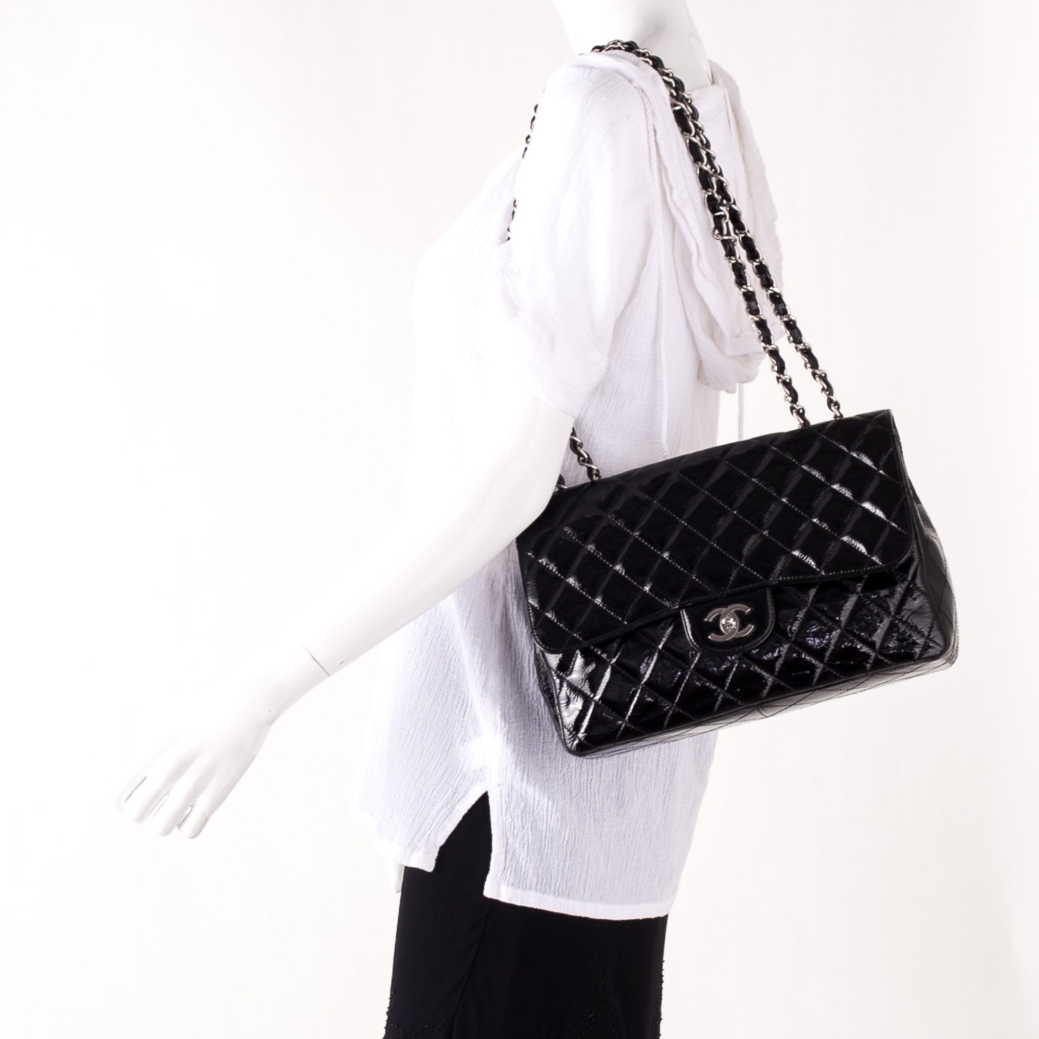 Chanel Distressed Patent Jumbo Single Flap Black 2 of 10