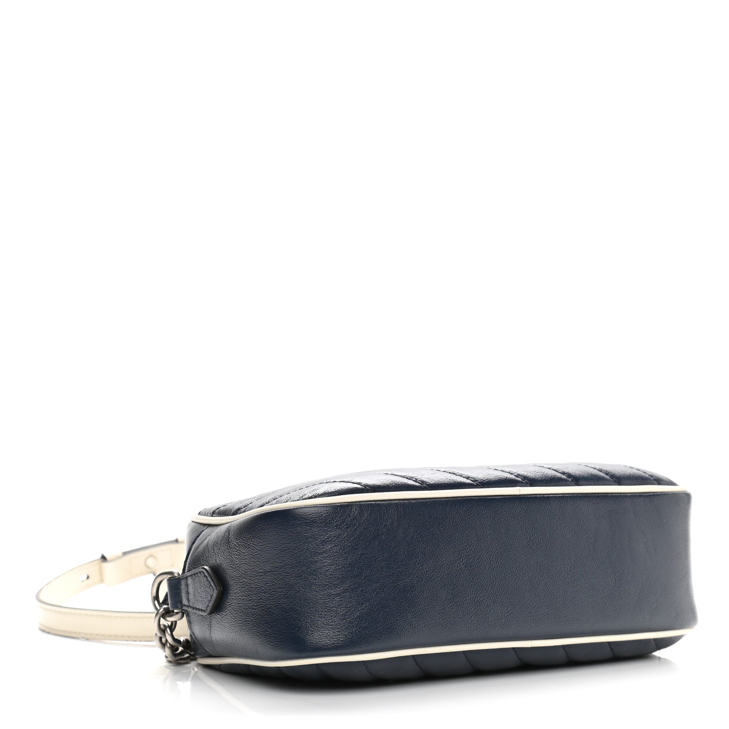 Gucci Vintage Effect Calfskin Matelasse Diagonal Small Torchon GG Marmont Chain Shoulder Bag Blue Agata Mystic White 4 of 11