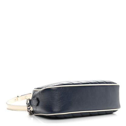 Gucci Vintage Effect Calfskin Matelasse Diagonal Small Torchon GG Marmont Chain Shoulder Bag Blue Agata Mystic White 4 of 11