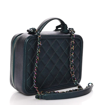 Chanel Iridescent Caviar Quilted Medium CC Filigree Vanity Case Dark Turquoise 3 of 13