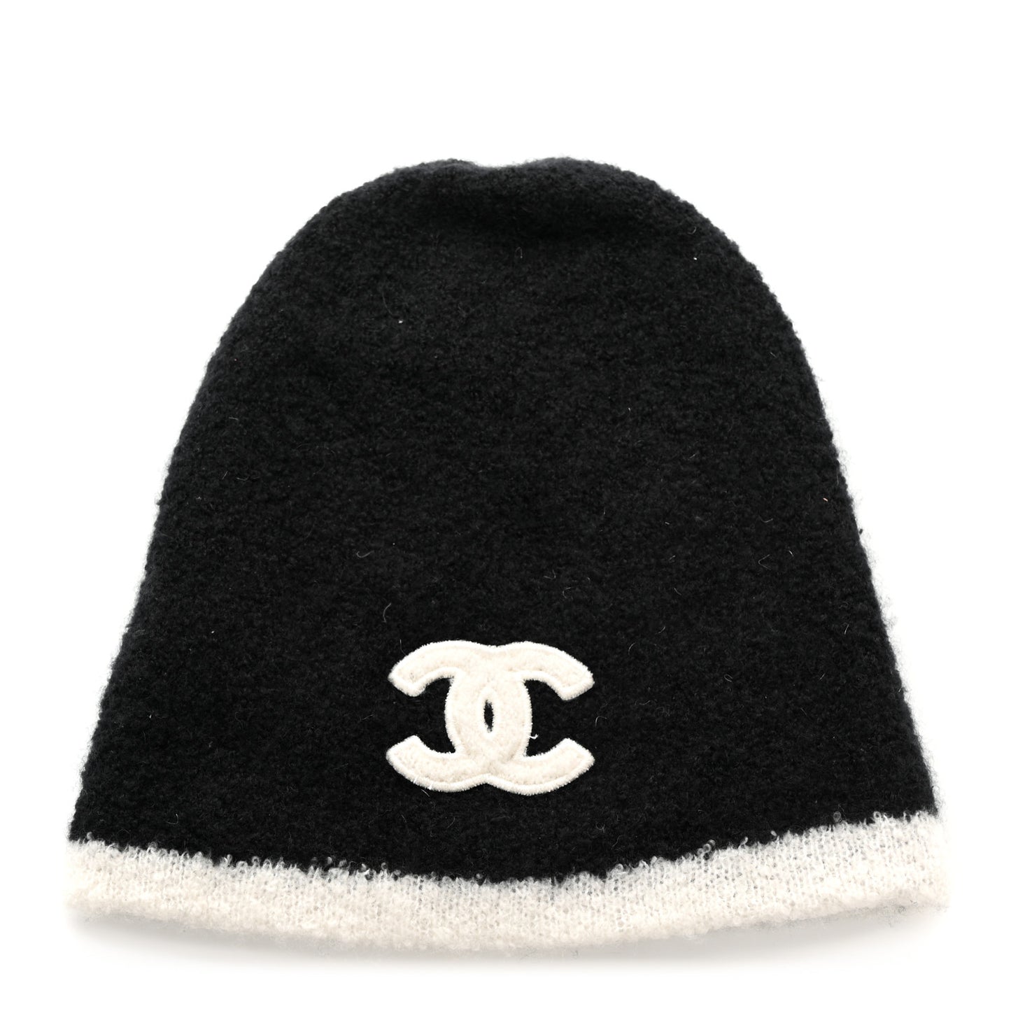 Cashmere Silk CC Beanie Hat Black White