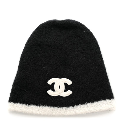 Chanel Cashmere Silk CC Beanie Hat Black White 1 of 6