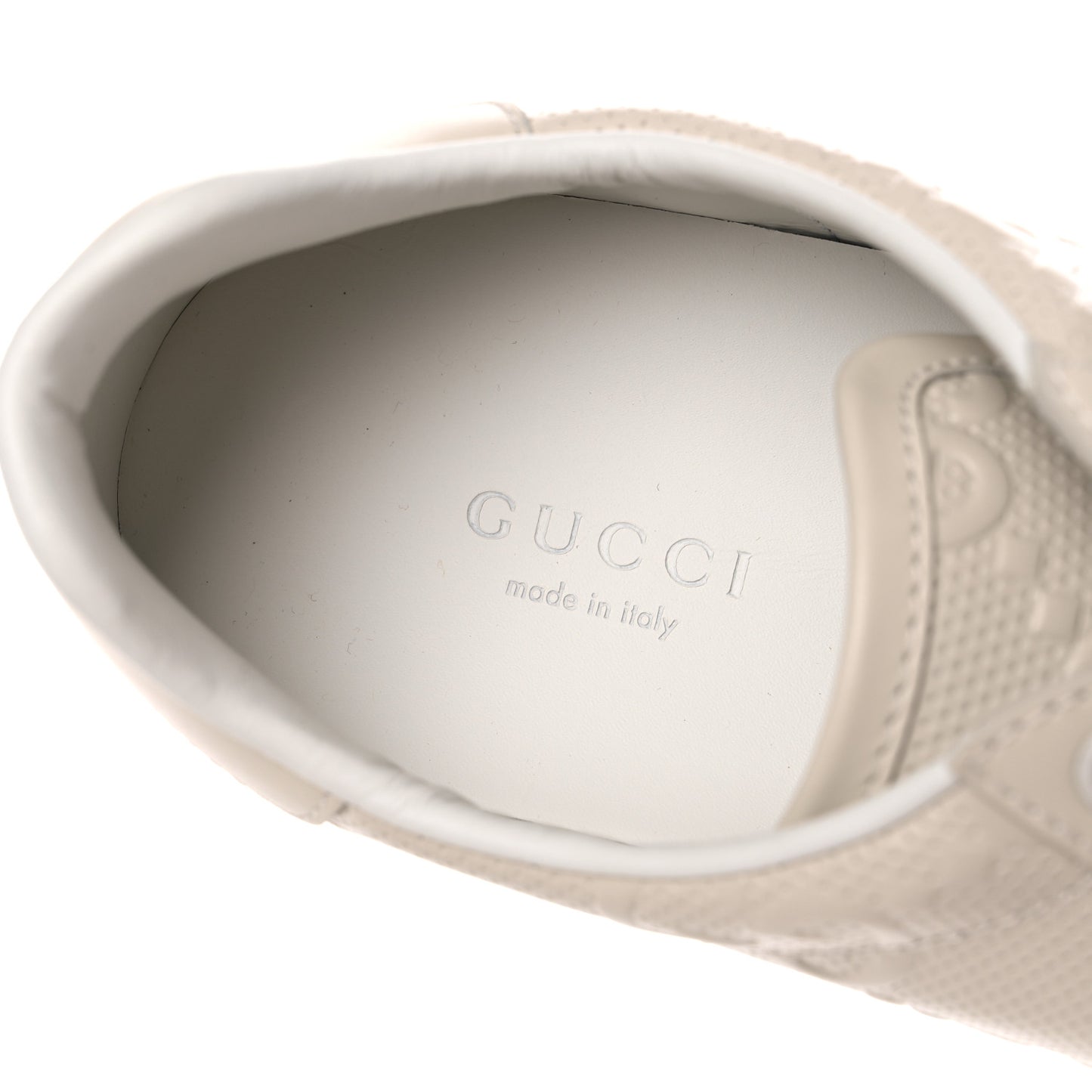 Calfskin GG Tennis Embossed Womens Ace Sneakers 38 Mystic White