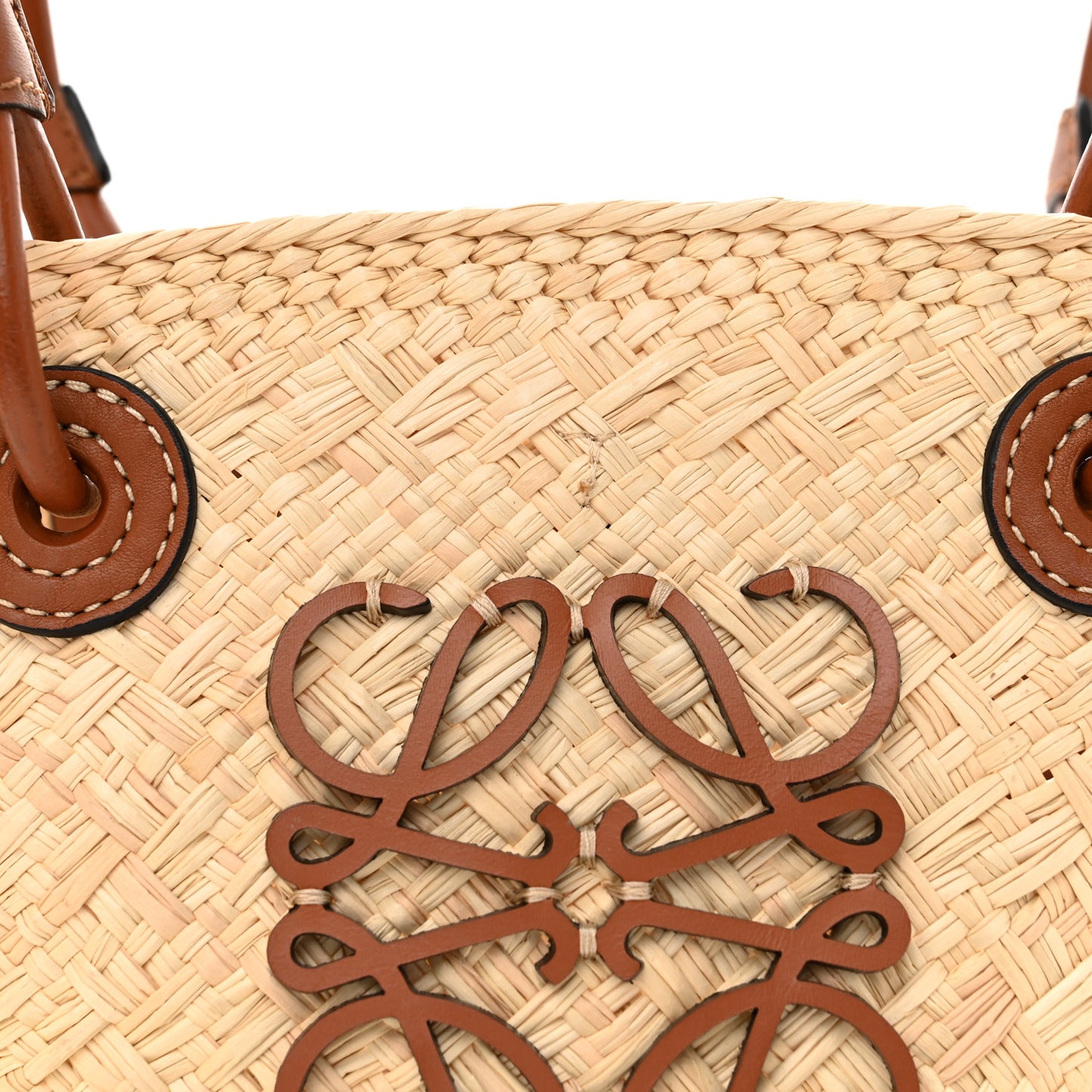 Iraca Palm Calfskin Small Anagram Basket Bag Natural Tan