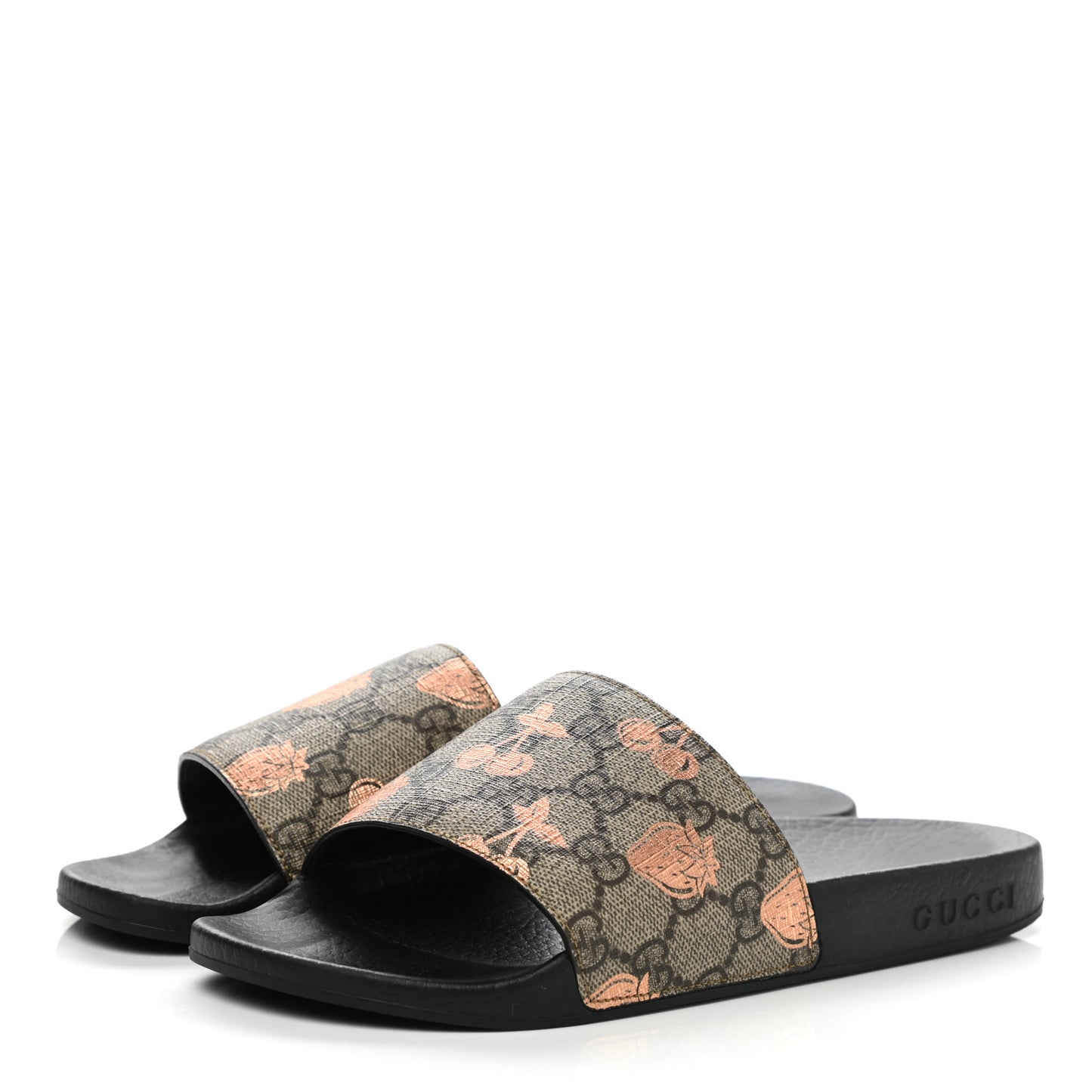 GG Supreme Monogram Berry Womens Slide Sandals 36 Beige Light Copper