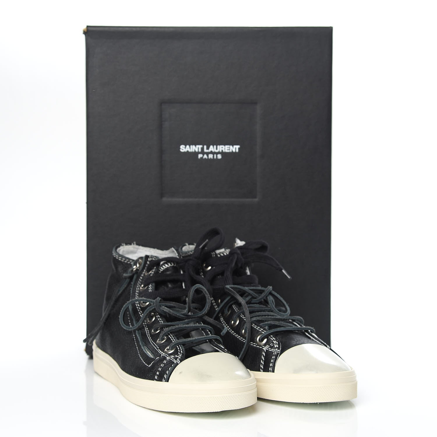 Saint Laurent Distressed Calfskin Womens Rivingston Womens High Top Sneakers 41 Black 11 of 11