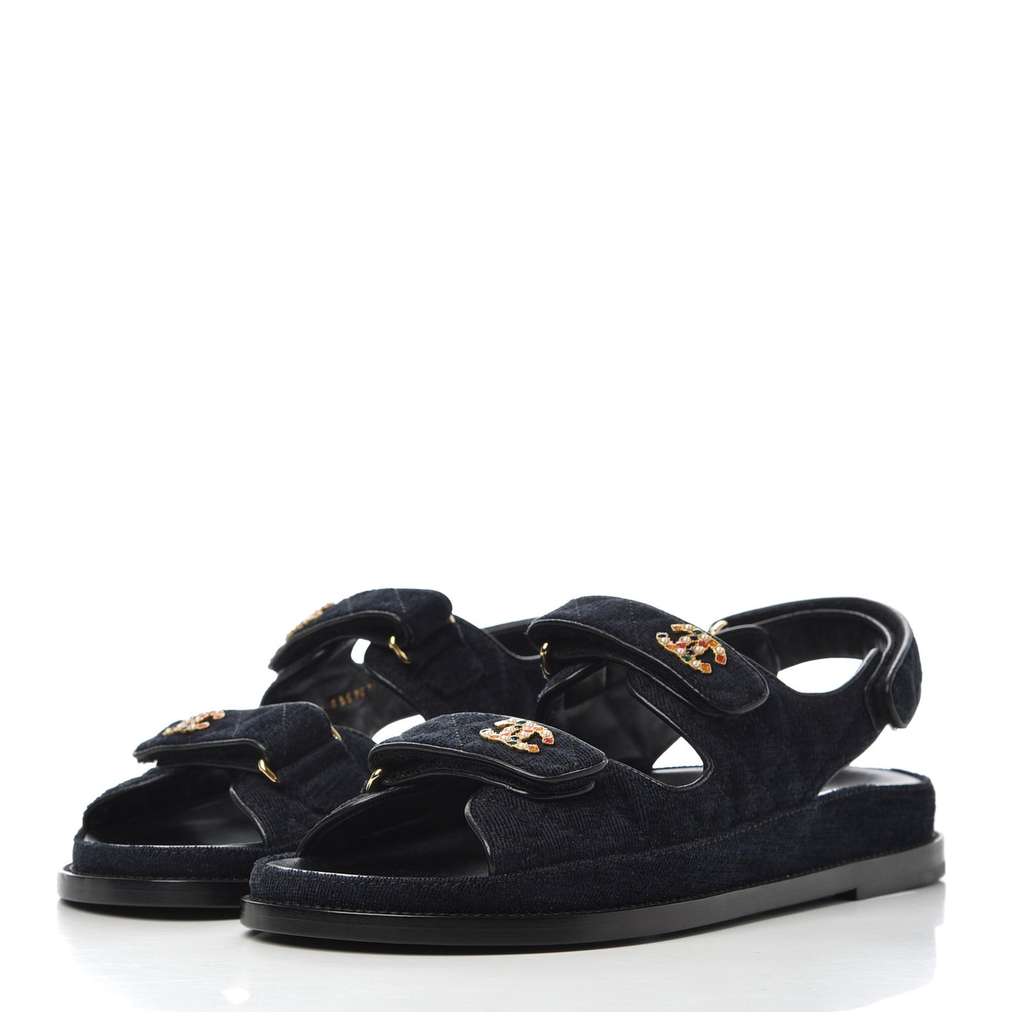 Denim Quilted Velcro Dad Sandals 41 Blue