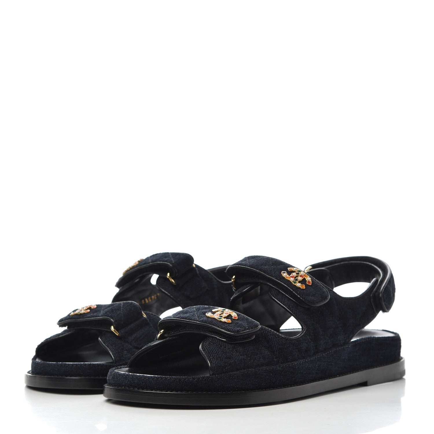 Chanel Denim Quilted Velcro Dad Sandals 41 Blue 3 of 9