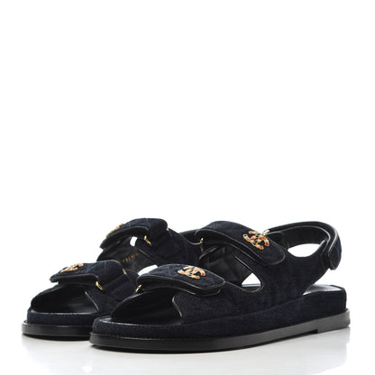 Chanel Denim Quilted Velcro Dad Sandals 41 Blue 3 of 9