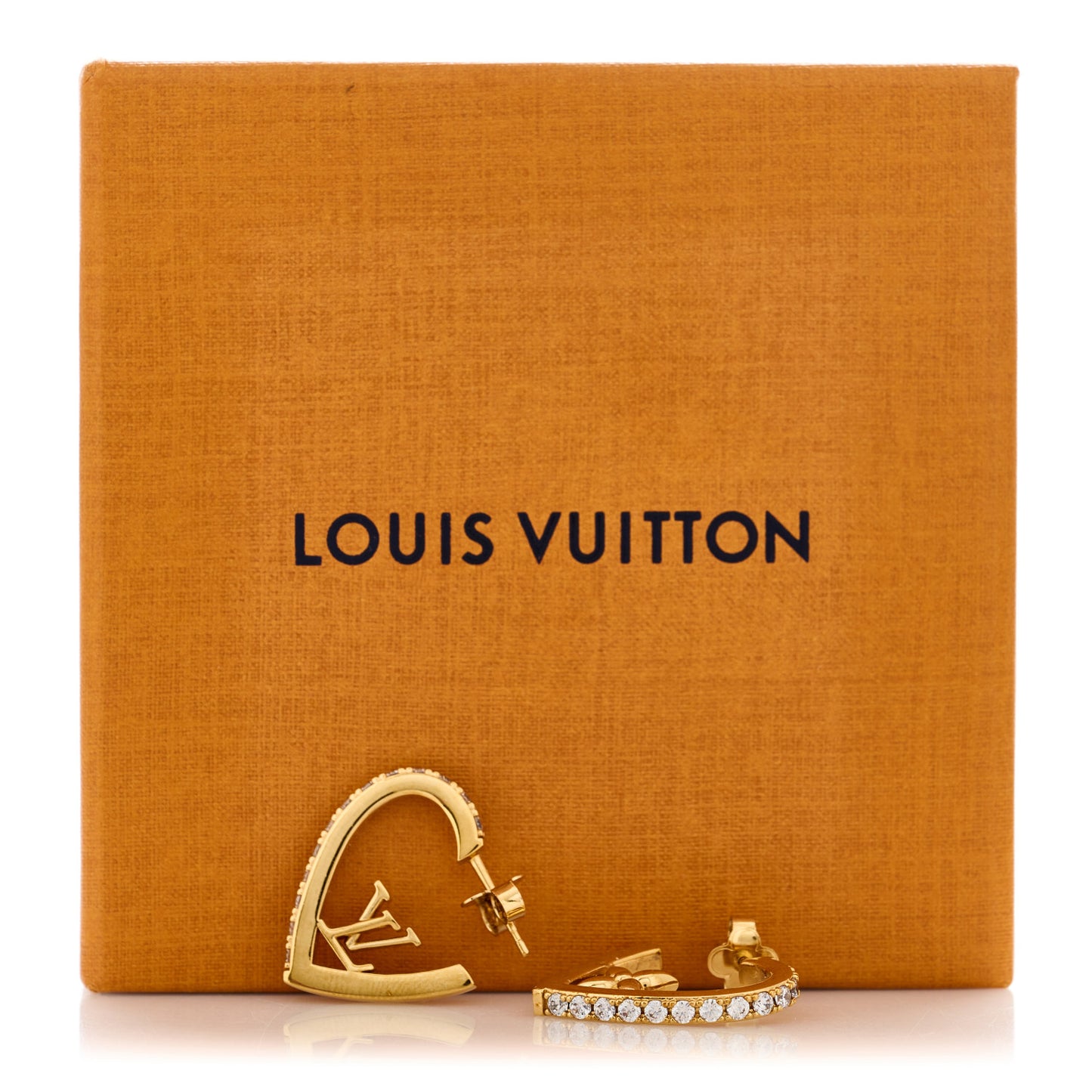 Metal Crystal My LV Love Hoop Earrings Gold