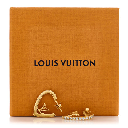 Louis Vuitton Metal Crystal My LV Love Hoop Earrings Gold 7 of 7