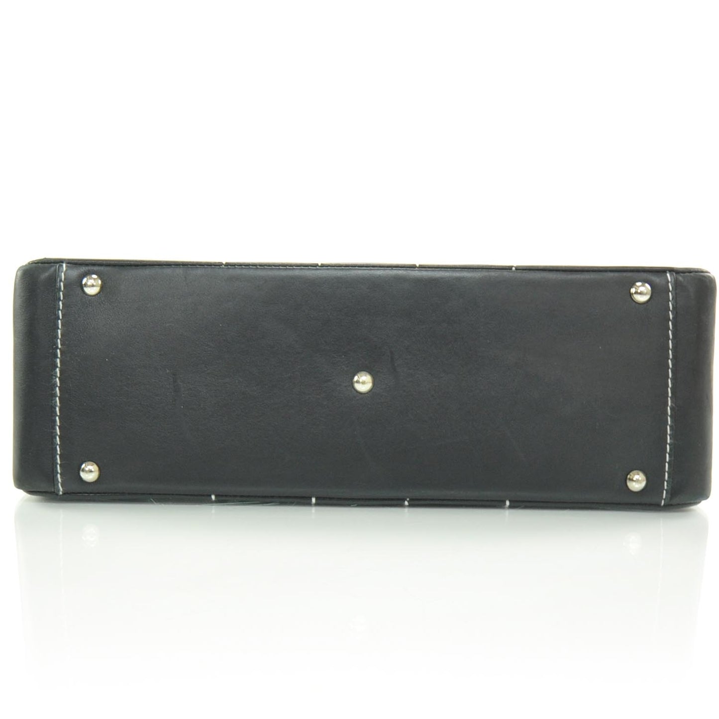 Leather Contrast Stitch Surpique Shoulder Bag Black