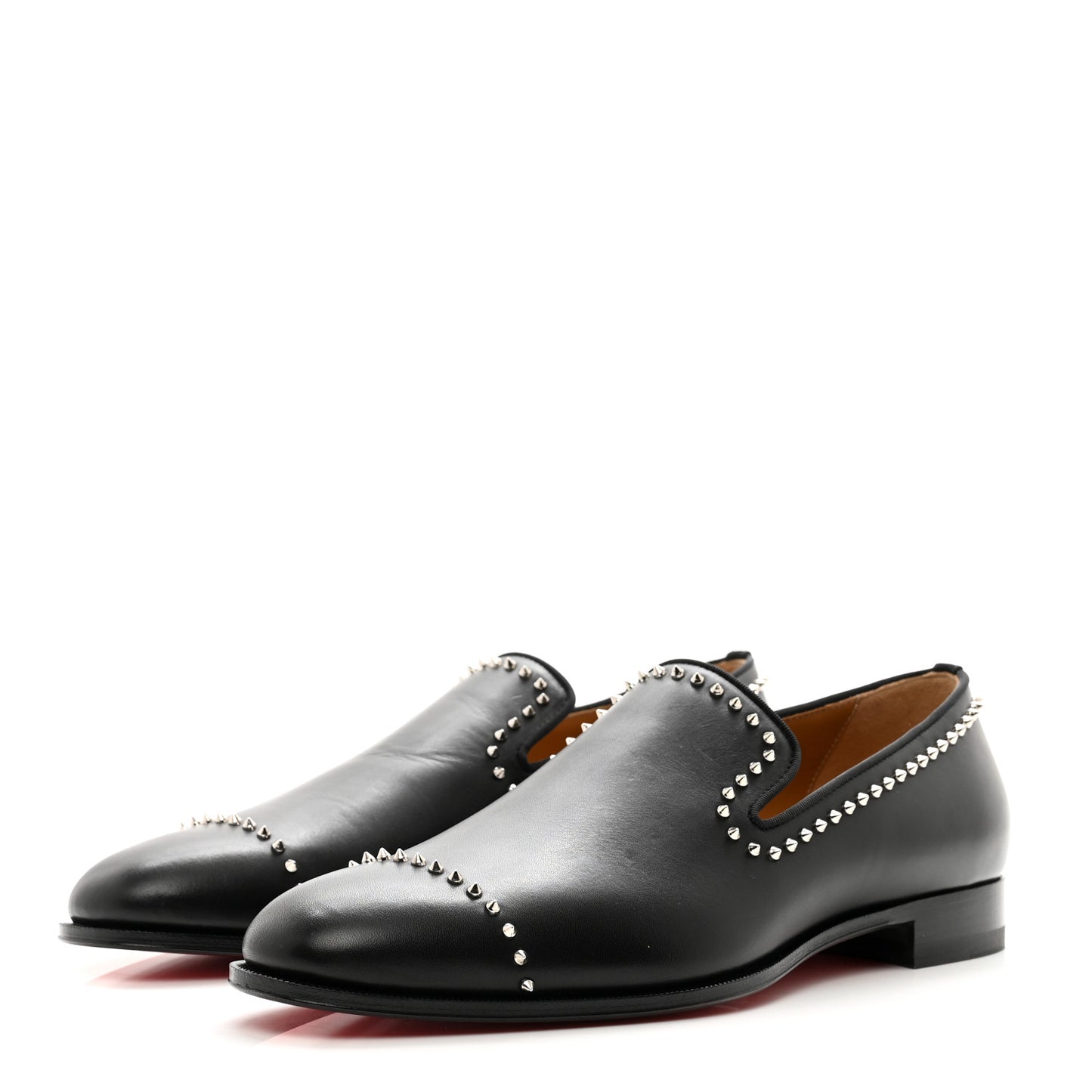 Calfskin Spike Mens Dandy Cloo Flat Loafers 43 Black Silver