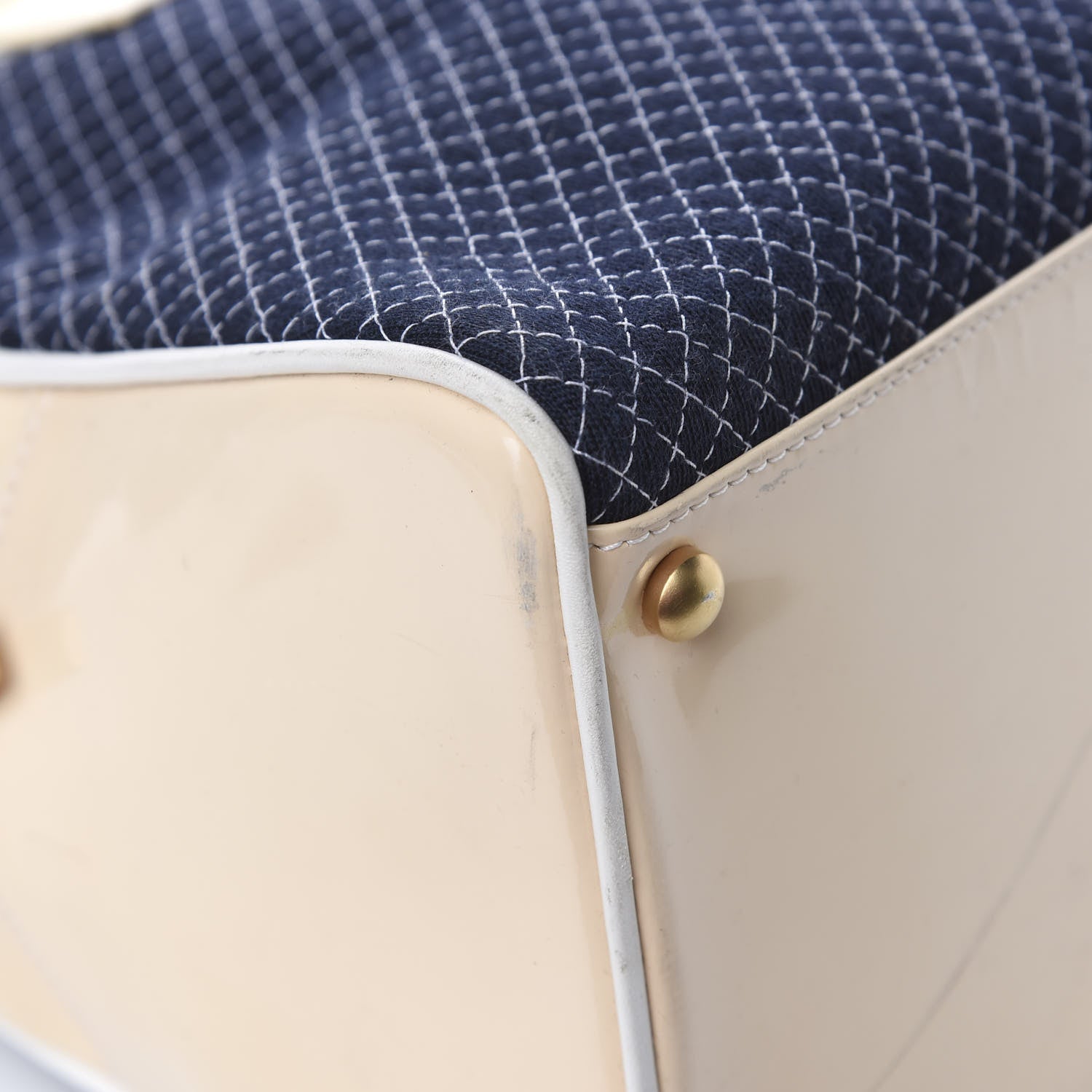 Chanel Patent Jersey Quilted Bowler Navy Blue 19 of 22