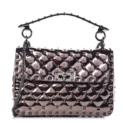 Valentino Garavani Metallic Patent Medium Rockstud Spike Shoulder Bag Rutenio 1 of 6