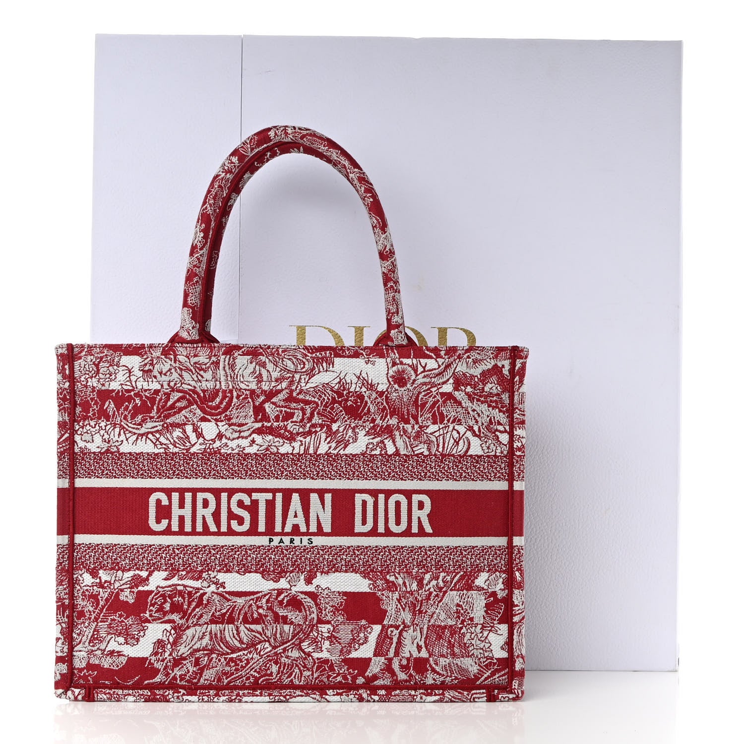 Christian Dior Canvas Embroidered Medium Dioriviera Toile De Jouy Book Tote Red White 14 of 14