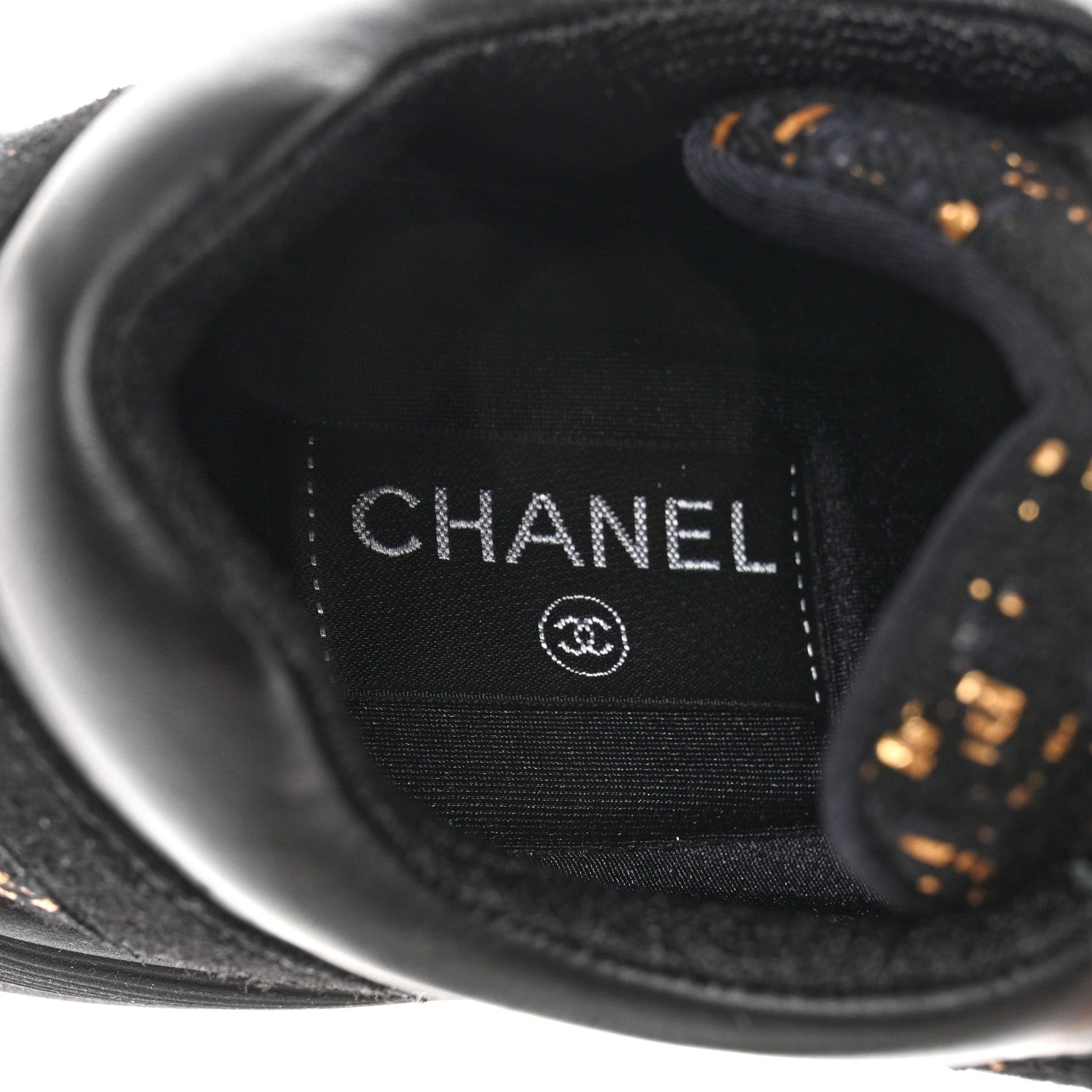 Chanel Velour Tweed CC Sneakers 35.5 Black Gold 6 of 9