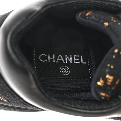 Chanel Velour Tweed CC Sneakers 35.5 Black Gold 6 of 9