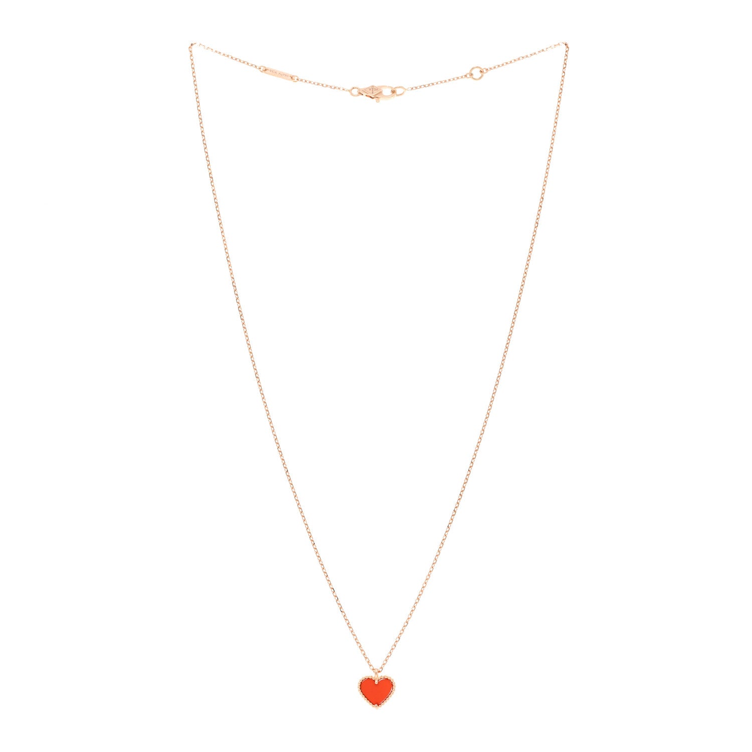 Van Cleef & Arpels 18K Rose Gold Carnelian Sweet Alhambra Heart Pendant Necklace 3 of 4