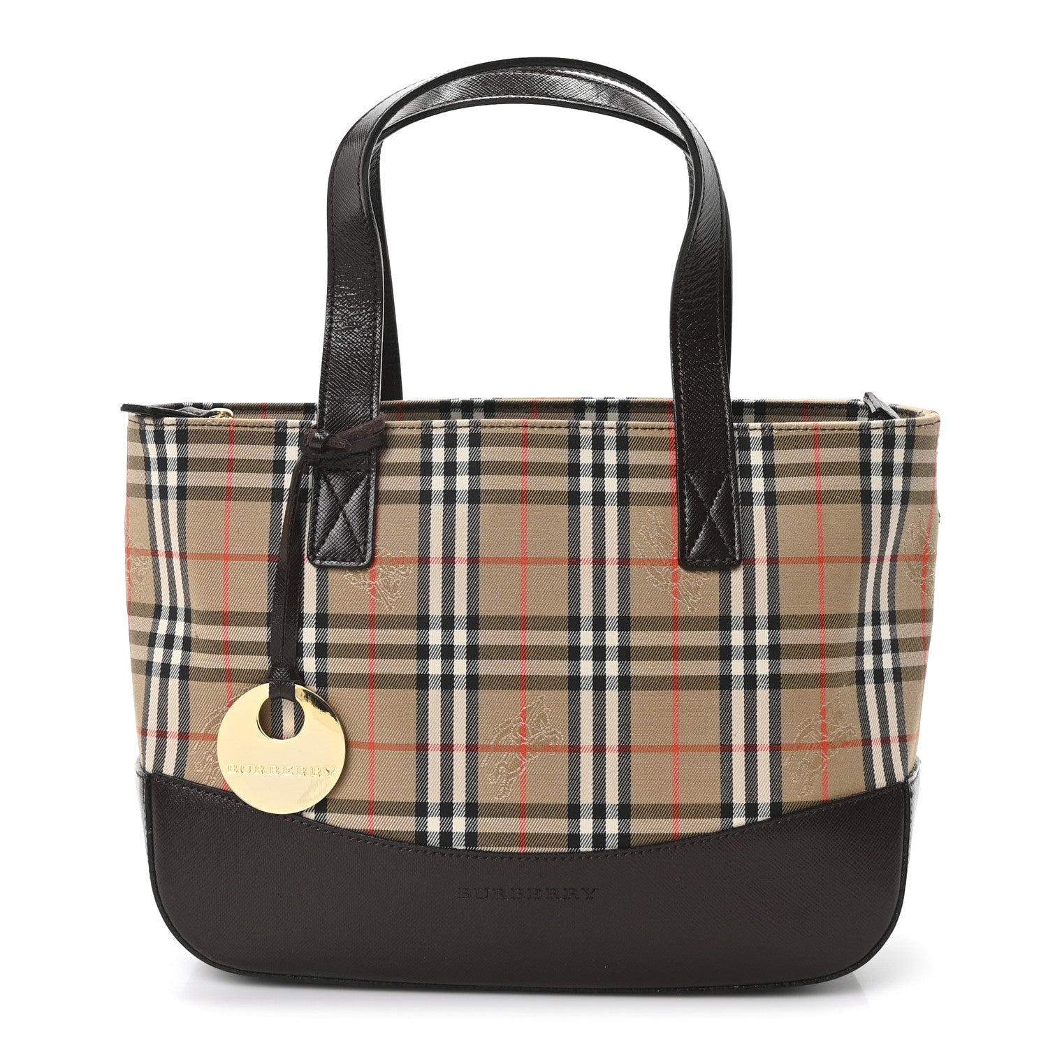 Burberry Haymarket Check Small Tote Dark Brown 1 of 9