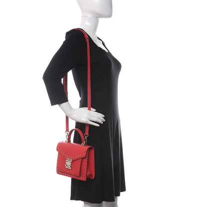 MCM Calfskin Studded Small Patricia Satchel Chinese Red 2 of 10