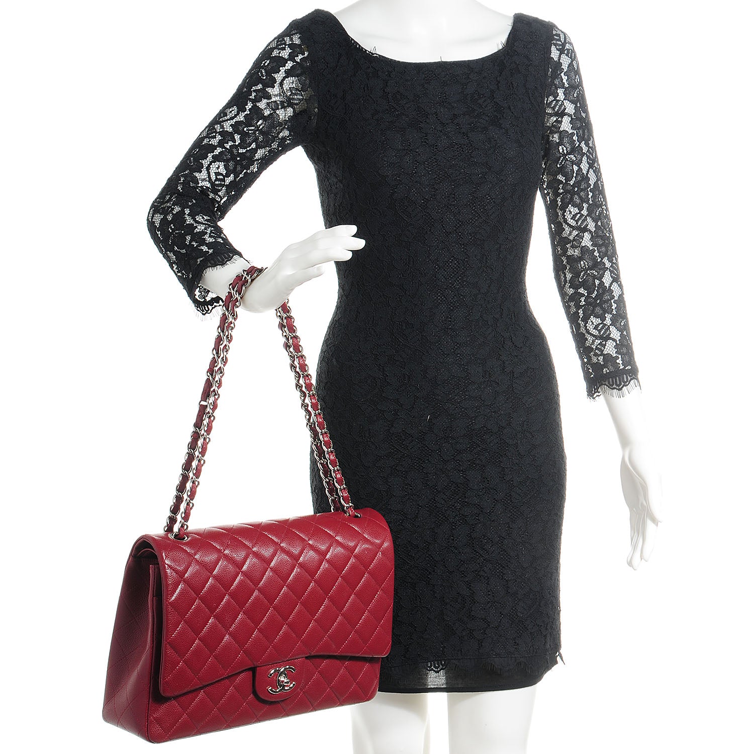 Chanel Caviar Quilted Maxi Double Flap Red 2 of 9