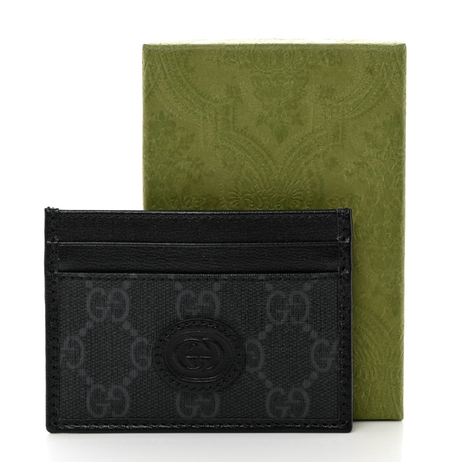 Gucci GG Supreme Monogram Textured Dollar Calfskin Retro Interlocking G Card Holder Black 3 of 7