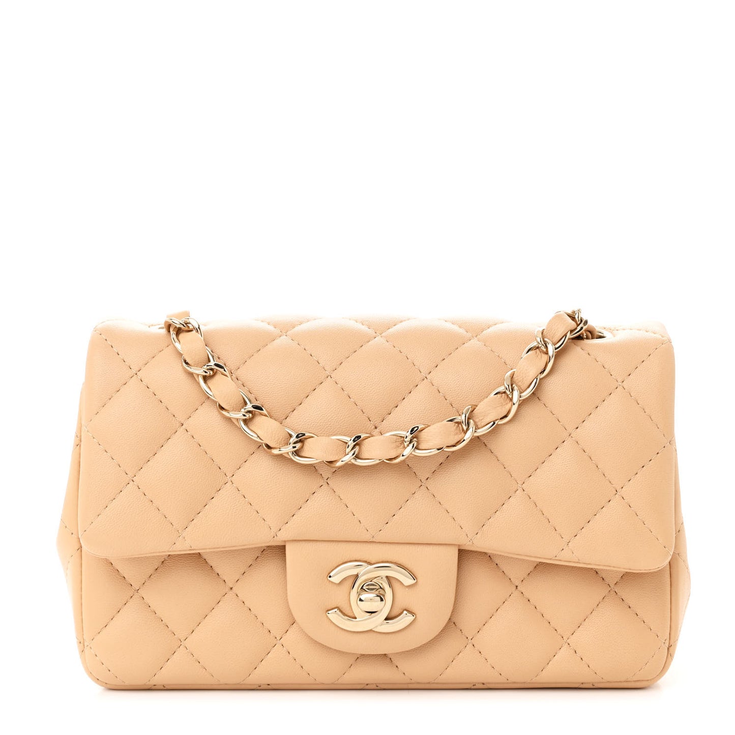 Lambskin Quilted Mini Rectangular Flap Beige