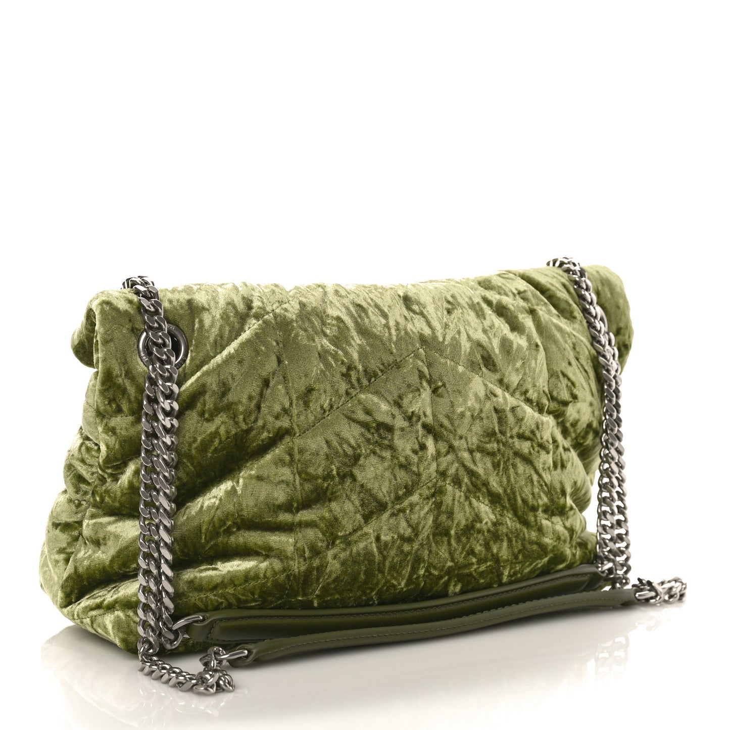 Crushed Velvet Quilted Small Loulou Puffer Monogram Chain Satchel Green