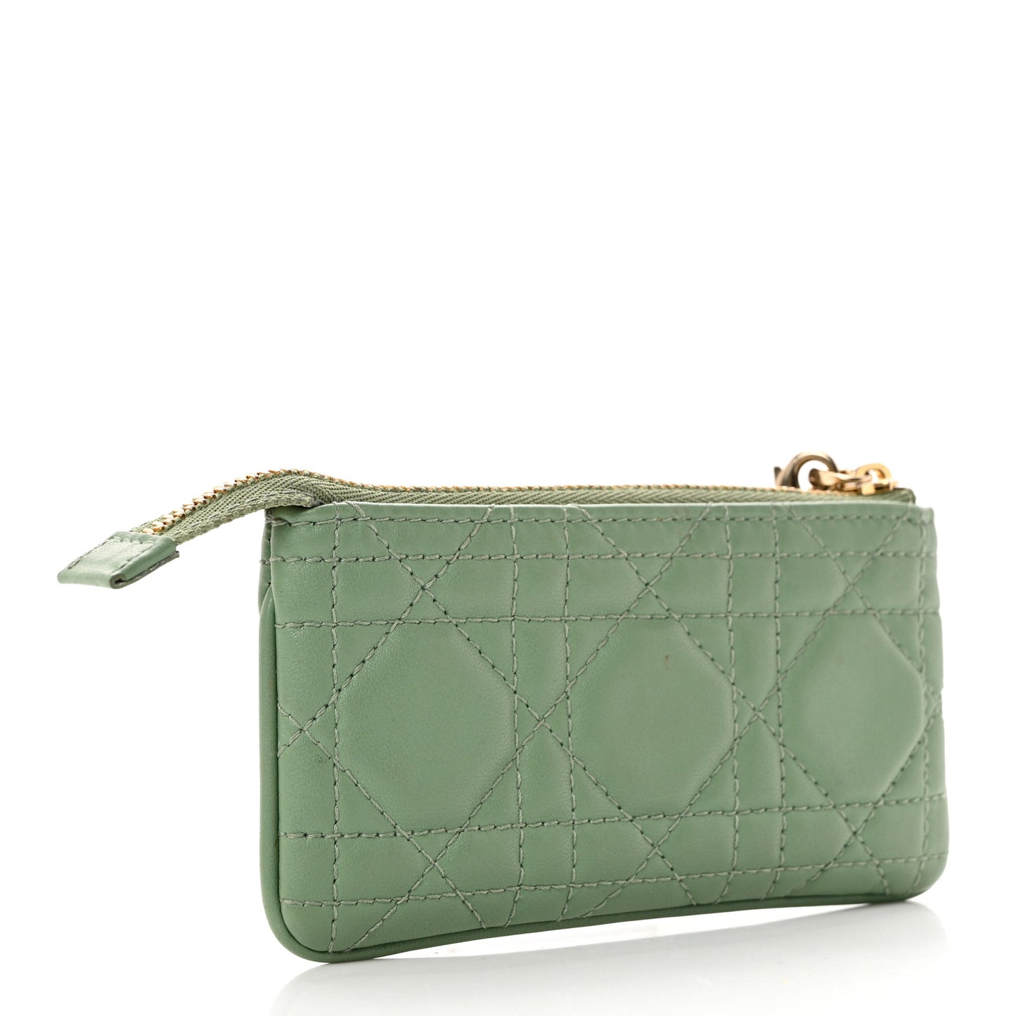 Lambskin Cannage Lady Dior Zipped Key Case Green