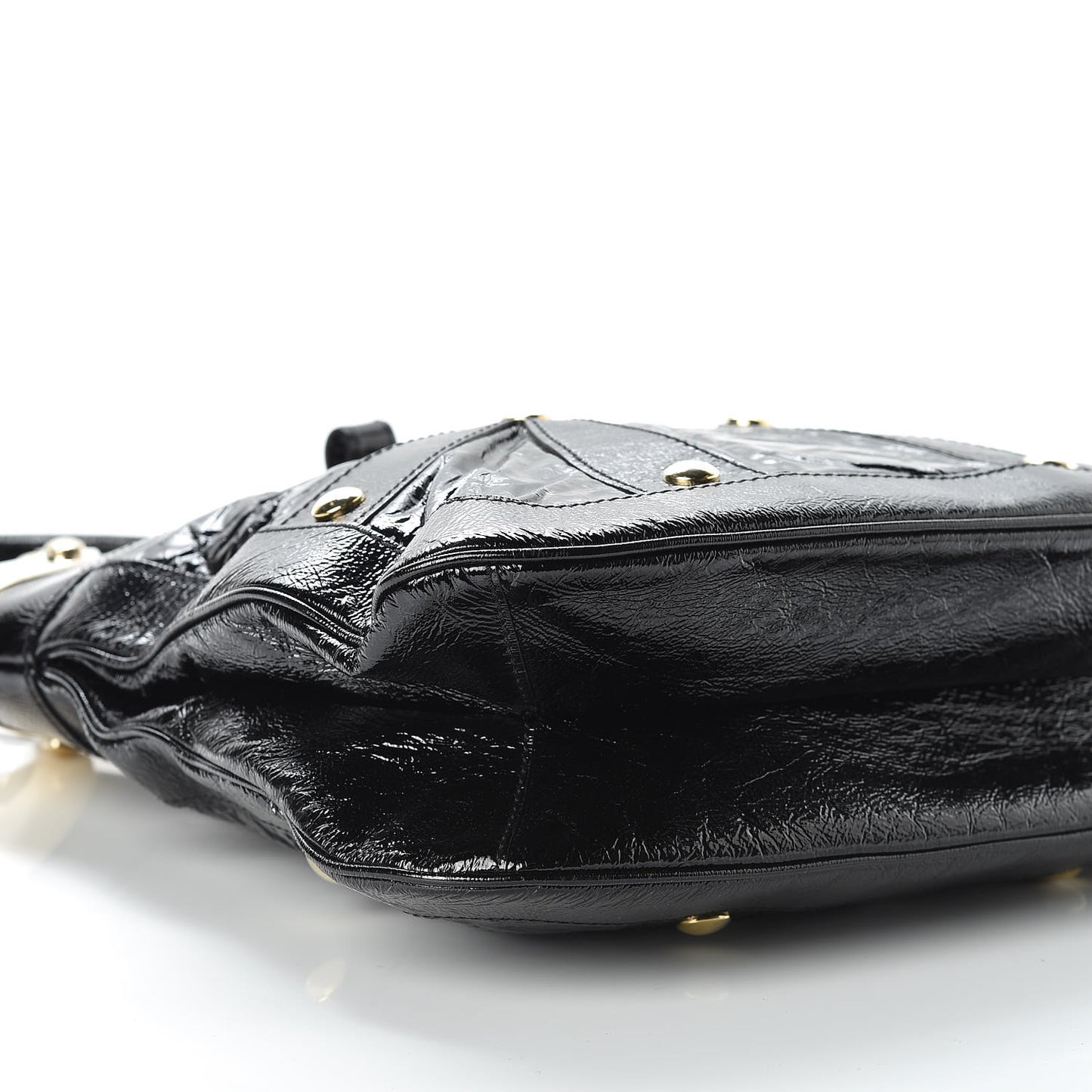 Patent Studded Shoulder Bag Black