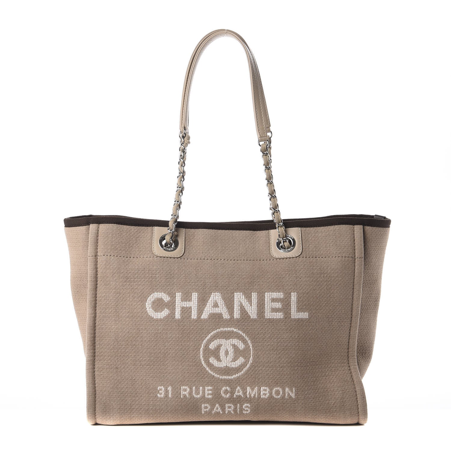 Chanel Canvas Small Deauville Tote Beige Brown 1 of 9