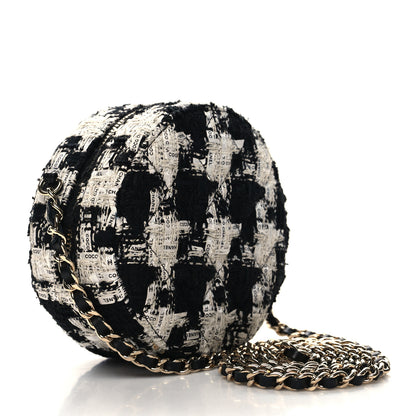 Chanel Tweed Quilted Round Clutch With Chain Black Ecru White 3 of 10