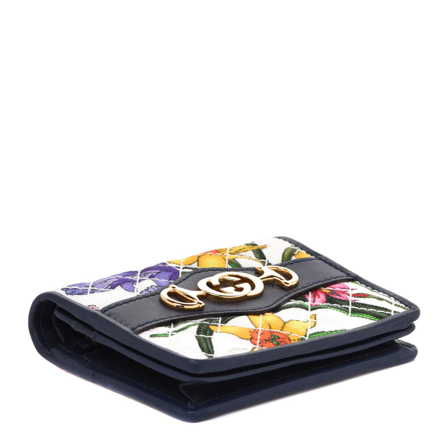 Gucci Canvas Flora Floral Trapuntata Zumi Card Case Wallet Great White Multicolor Blue Agata 4 of 8