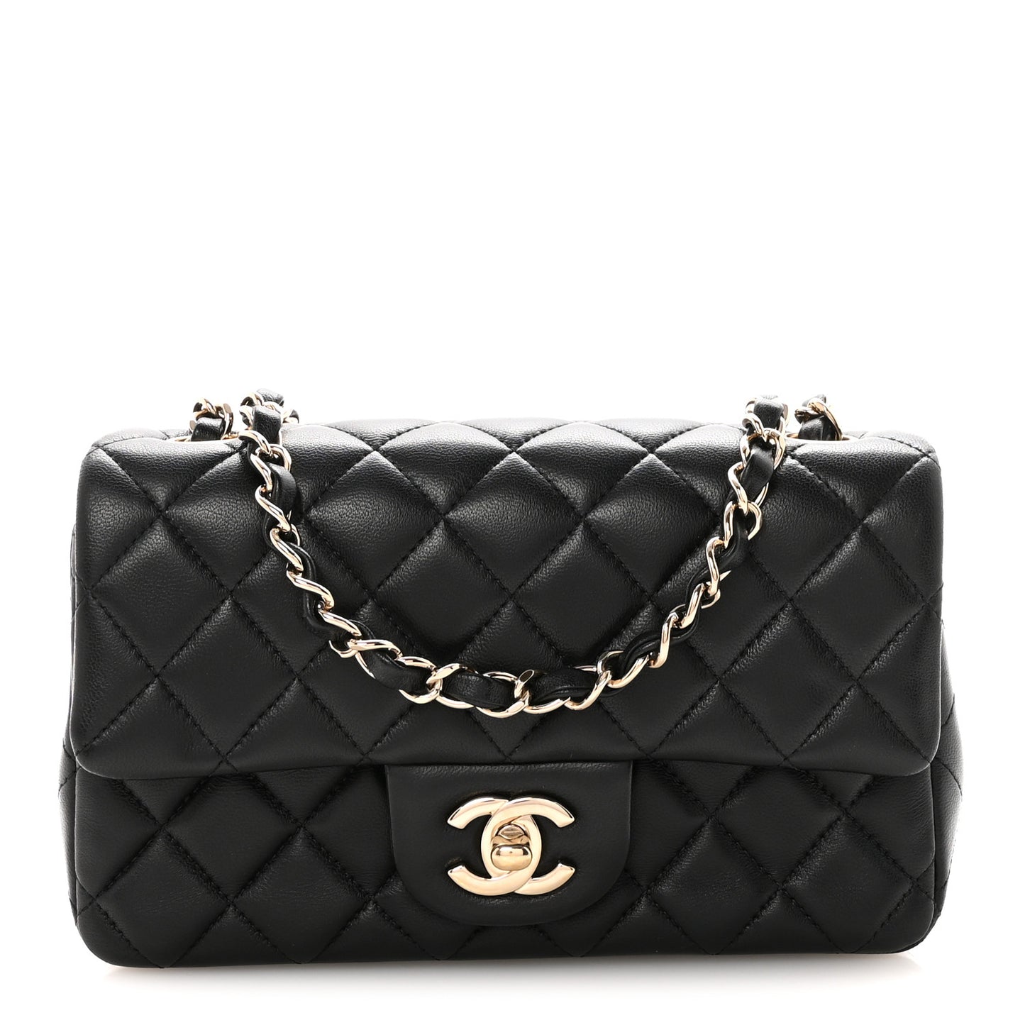 Lambskin Quilted Mini Rectangular Flap Black