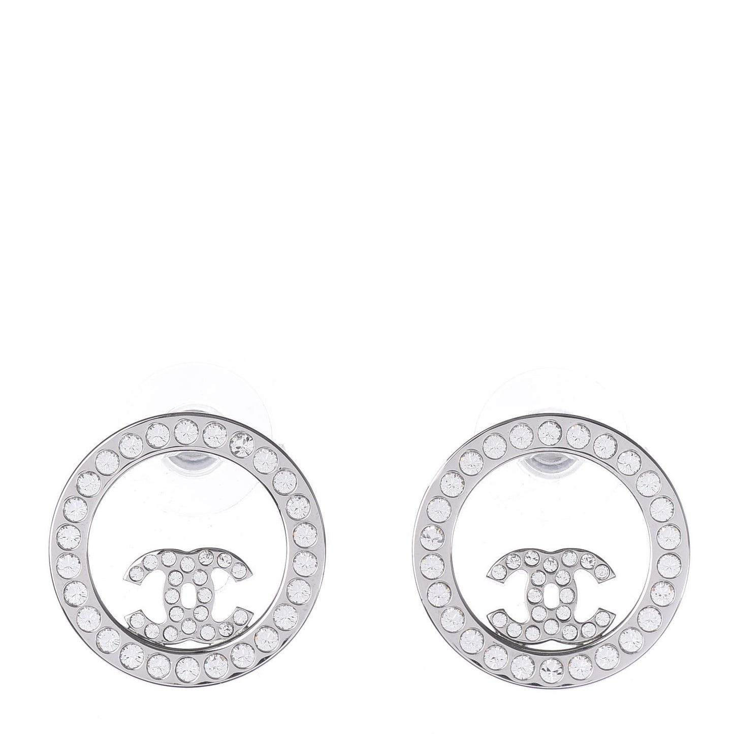 Crystal CC Round Earrings Silver