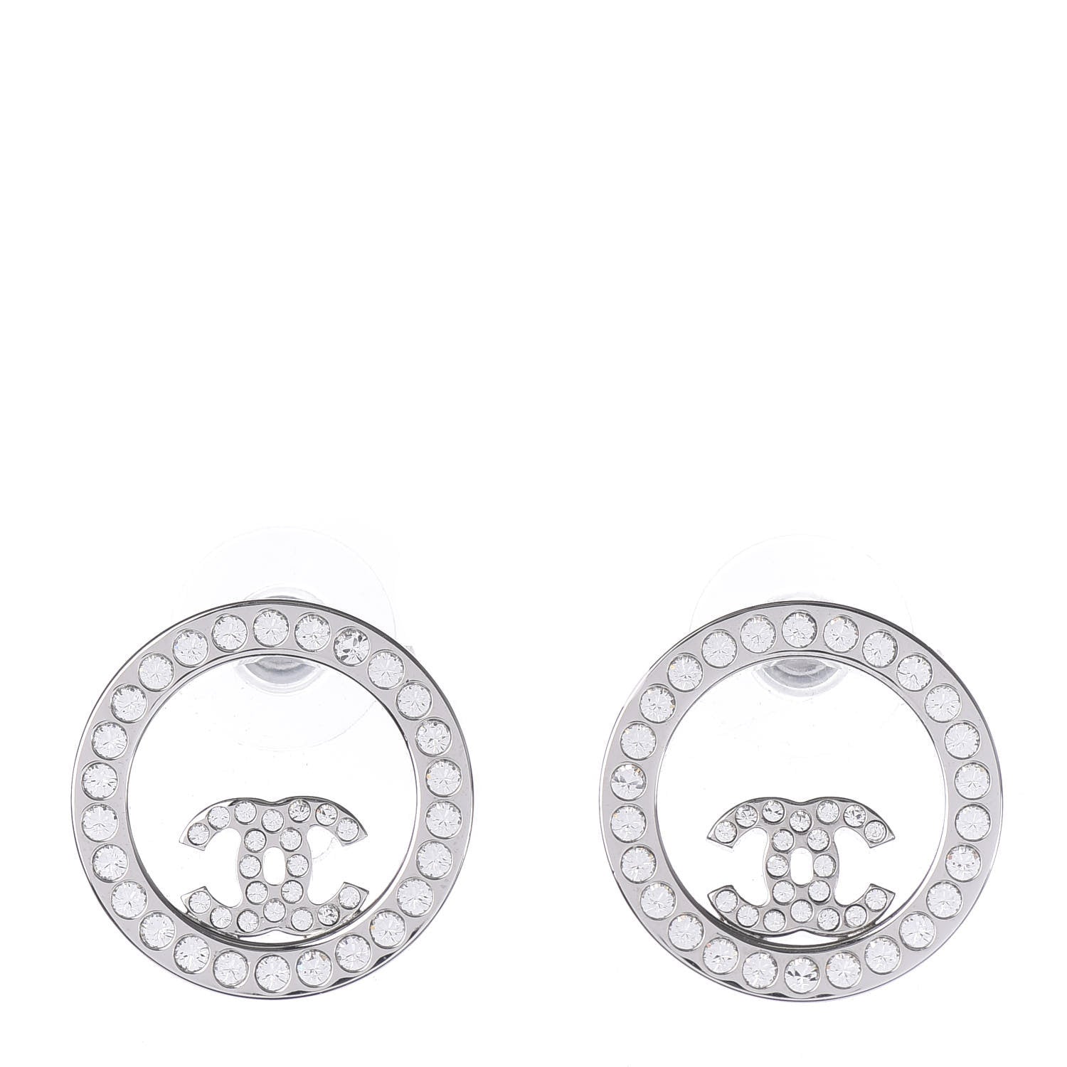 Chanel Crystal CC Round Earrings Silver 1 of 4