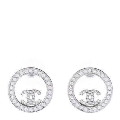 Chanel Crystal CC Round Earrings Silver 1 of 4