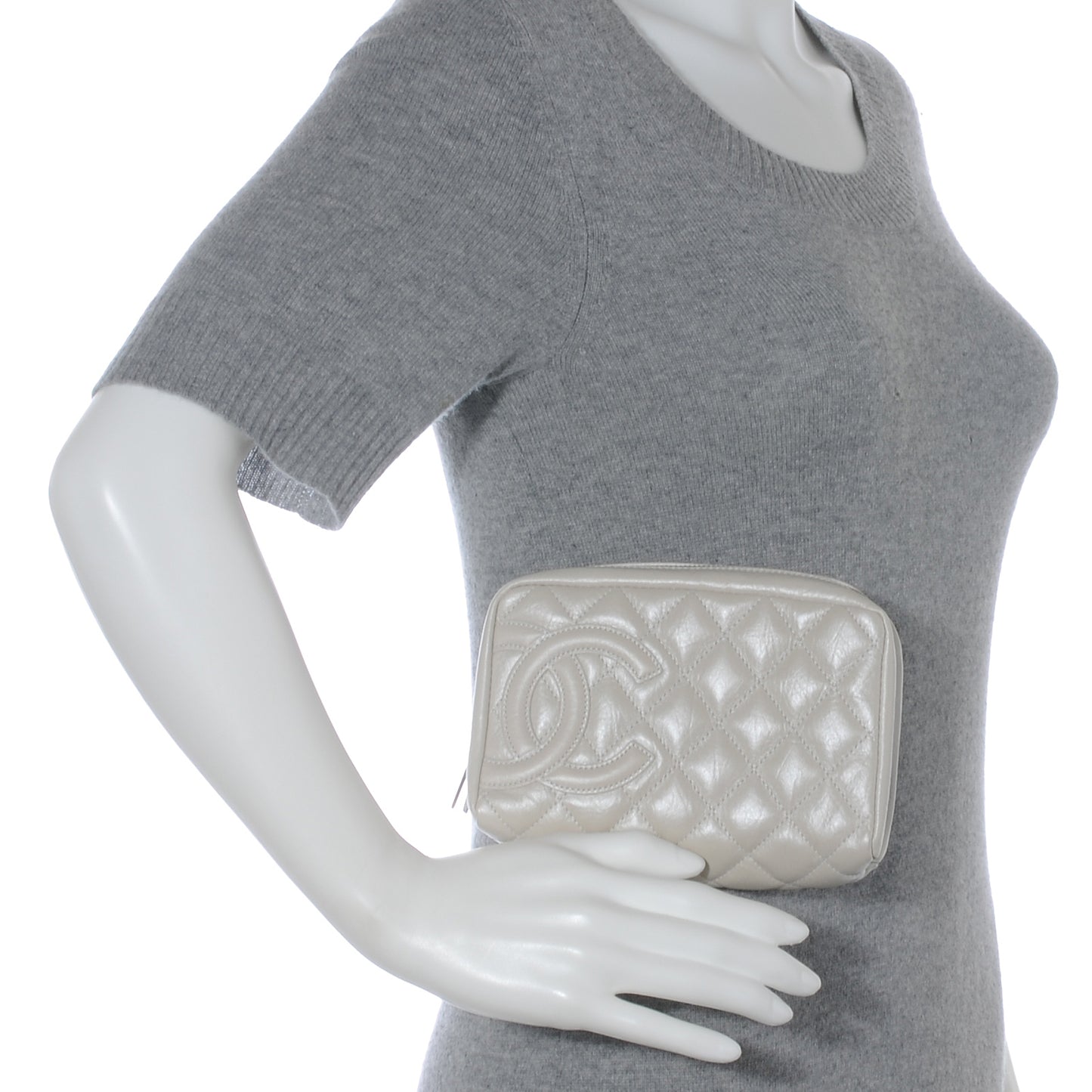 Quilted Cotton Club Cosmetic Pouch Light Silver