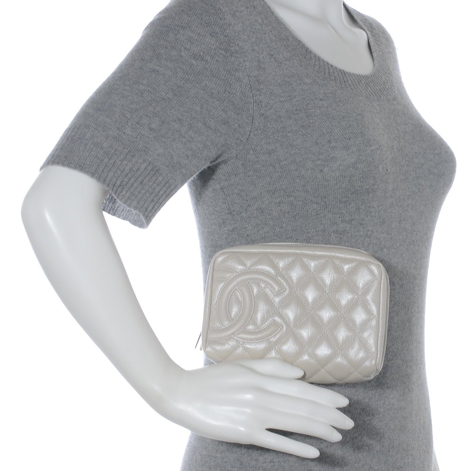 Chanel Quilted Cotton Club Cosmetic Pouch Light Silver 2 of 7