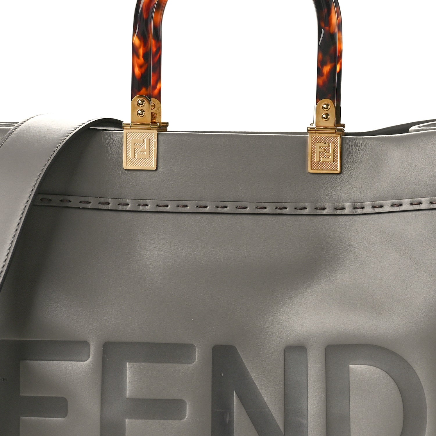 Fendi Vitello King Plexiglass Logo Embossed Medium Fendi Sunshine Shopper Tote Moon 8 of 10
