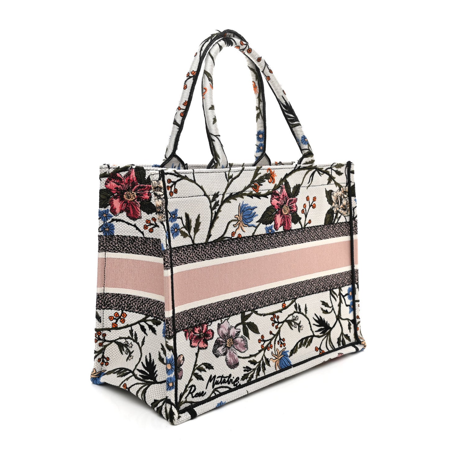 Canvas Embroidered Medium Rosa Mutabilis Book Tote Multicolor