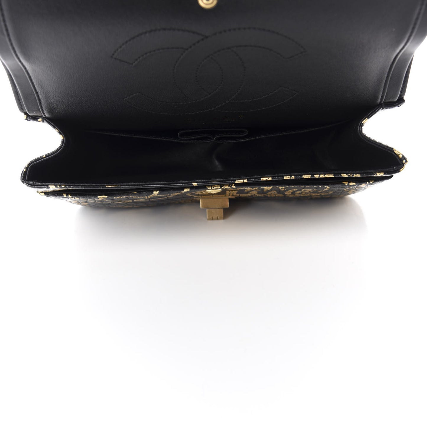 Calfskin Crocodile Embossed Graffiti 2.55 Cocodile Reissue 225 Flap Black Gold